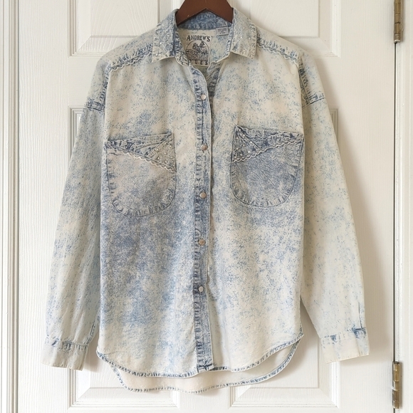 Andrew's Blues Tops - Andrew's Blues 90's Vintage Acid Wash Chambray Long Sleeve Button Down Shirt M